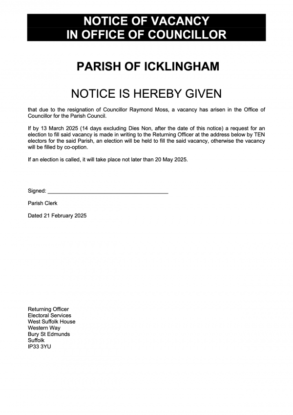 2025.02.21 Icklingham Parish Council Councillor Raymond Moss